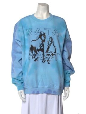 Baja East Blue Tie-Dye Horse Graphic Crewneck